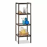 Relaxdays Scaffale da Bagno, bambù, Ripiani Portaoggetti, Mobiletto Salvaspazio, Mobile Cucina, Marrone, Legno, HxLxP 110x34,5x33 cm
