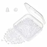 Pandahall 500 pezzi Fermaorecchini Minuteria Orecchini a Chiodo Orecchini Tappo Dietro Plastica Morbida Colore Trasparente, 4x4mm, Foro: 1mm