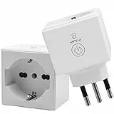 Presa Wifi Italiana (Type L), Monitoraggio energetico Intelligente Smart Plug, Protezione Sovraccarico, Timer e Regolazione del Programma, Compatibile con Alexa & Google Home, 2 Pezzi