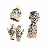 Visyaa Sciarpa Cappello Guanti Set Donna 3PCS Sciarpa Lavorata a Maglia Cappello Guanti Invernali Lavorati a Maglia Set per il Tempo Libero Sci all'Aperto