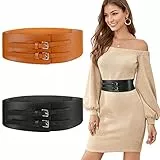 Weinsamkeit Elastico Cintura per Donna, 2 Pezzi Cintura Larga 7,5 cm per Abito, Doppia Fibbia Cinch Belt Cintura Vintage a Vita Alta Donna Cintura Elastica per Abito
