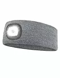 Wmcaps Fascia Capelli Sportiva con Luce Uomo Donna, Lampada Frontale a LED Ricaricabile USB con 3 Livelli di Luminosità per Ciclismo, Campeggio, Escursionismo (Grigio)