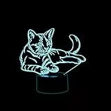 Coolzon Lampada 3D Illusione Ottica Luce Notturna Bambini, Lampade 3D LED Luce Notte 7 Colori Cambiano Deco Lampada da Comodino Tattile Lampada Gatto con Cavo USB