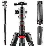NEEWER 205cm Treppiede da Viaggio in Fibra di Carbonio per Fotocamera, Cavalletto Fotografico con Monopiede Assi Centrali in 2 Parti, Testa a Sfera 360° Panoramica, Carico Max 26,5 Libbre, N55CR