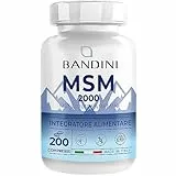 Bandini® MSM 2000 mg di Metilsulfonilmetano in Polvere Puro + Vitamina C - Integratore per Capelli, Pelle, Articolazioni ed Unghie - Antinfiammatorio Muscolare a base di Zolfo Organico - 100% Vegan