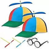 FCXQG 2 Pcs Cappello a Elica Colorato Cappello a Elicottero Cappello da Elicottero Cappello Elica Colorato Cappello Elicottero Cappelli Cappello Elica Con 2 Libellula Di Bambù 1 Occhiali