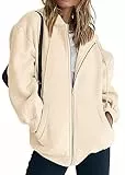 WINKEEY Donna Felpa con Cappuccio Basic Hoodie Zip Felpa Giacca a Maniche Lunghe Outdoor Fitness Jacket Top Sportivo, Beige M