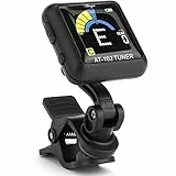 Áengus AT-102 Accordatore cromatico, Clip on Tuner per chitarra/Basso/Ukelele Violo/Ukelele, USB ricaricabile, Accordatore per tutti gli strumenti a corda (Nero)