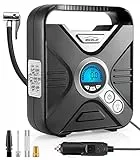 WindGallop Compressore Aria Portatile Auto Mini Compressore Portatile a Gonfiatore Elettrico Portatile Pompa Aria con Manometro per Pneumatici Luce a LED e Adattatori per Valvole (Argento)
