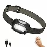 EverBrite Lampada Frontale LED Ricaricabile USB, Torcia Frontale 350 Lumen, 4 Modalità di Luce, Sensore di Movimento, Lampade da Testa con Angoli Regolabili a 45° per Campeggio, Corsa, Pesca (Nero)
