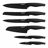 hecef 6 Pezzi Coltelli da Cucina Professionali, Nero Acciaio Inox Set con Manico Ergonomico, Affilata per affettare, Tagliare e Sminuzzare