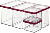 Rotho Loft Set di 5 Scatole di Conservazione con Coperchio di Diverse Dimensioni, Plastica (SAN) senza BPA, Trasparente/Rosso, 2 x 2.1 L, 1 x 1.0 L, 2 x 0.5 L, 30.0 x 21.0 x 15.0 cm