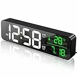 MOSUO Sveglia Digitale da Comodino, Orologio da Parete con LED Temperatura Data, 10'' Specchio Grande Schermo USB Clock, 2 Allarme 40 Musica 6 Luminosità di Regolabile 4 Volumi, Nero