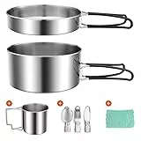 Odoland Pentola da Campeggio in Acciaio Inox, Pentola Pieghevole e Impilabile per Outdoor, Set di Gavetta Scout per Campeggio Escursioni Picnic