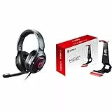 MSI Immerse GH50 Cuffie Gaming Over Ear 7.1 con Illuminazione RGB, Controller Volume su Cavo, Attacco USB & HS01 - Supporto per cuffie da gaming, gestione intelligente dei cavi, Nero e Roso