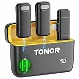 TONOR Microfono Lavalier Wireless con Custodia di Ricarica per IPhone, 2PCS Plug & Play Mic Microphone a Condensatore Portatile, Youtube Vlog, Live Streaming, Interviste Porta di Lighting TL350