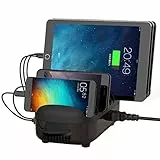 ORICO 40W con 5 Cavi Caricabatterie Smart USB con Supporto per Telefono Cellulare e Tablet per iPhone, iPad, Samsung Galaxy, Nexus, HTC, Motorola, LG e Altri,Nero