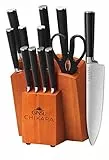 Ginsu Gourmet Chikara, Set di Coltelli Giapponesi in Acciaio Inossidabile con Blocco Portacoltelli Finitura Caramello, 12 Pezzi
