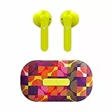 JAZ Auricolari True Wireless Stereo Chanè con basetta di ricarica da 400 mAh in tessuto, microfono integrato, archetti per sport inclusi, per musica e chiamate fino a 4 ore di fila, giallo
