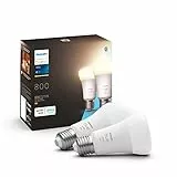 PHILIPS Hue White Lampadina LED Smart, Bluetooh, Controllo Vocale E27, Luce Bianca Calda, Dimmerabile, 9W, 2 Pezzi