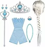 Vicloon Aggiornamento Accessori Costumi per Ragazze Costume Elsa Costume Carnevale - Parrucca/Diadema con Un Diamante/Guanti/Bacchetta Magica