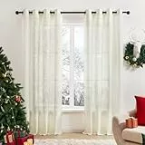 Deconovo Tende Camera da Letto con Anelli, Tende Voile per Interni Finetre Semi-Trasparenti Moderne Effetto in Finto Lino 2 Pannelli, 140x290 CM Cachi Chiaro