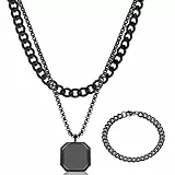 Catena Uomo 2 pcs con Bracciale Cubano Collana Uomo Catena Geometrica per Armatura Catena in Acciaio Inox Incisa Catena per Armatura in Acciaio Inox Gioielli Minimalisti a Strati Regalo Personalizzato