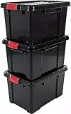 Iris Ohyama, Contenitori portautensili in plastica con coperchio e chiusura a clip, 50L, Lotto di 3, Impilabili, Inseribili, senza BPA, soffitta, tettoia, garage, SK-450, nero