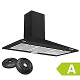 CIARRA Classe A Cappa Aspirante 90 cm 370 m³/h 3 livelli Illuminazione LED-Riciclo o Evacuazione - Camino estensibile -antigrasso in alluminio lavabili- Filtro a Carbone CBCF002X2 Nero-CBCB9201