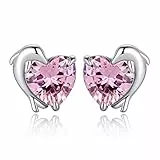 JewelryPalace 5.8ct Delfino Orecchini Cuore a Bottone Donna Argento 925 con Cubica Zirconia Rosa, Piercing Orecchini a Lobo Donna con Pietra a Taglio Cuore, Orecchini Stud Argento Set Gioielli Donna