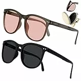 2 PCS Occhiali da sole ovali retrò per uomo donna, Occhiali da Sole Occhiali da Sole Polarizzati Pieghevoli Montatura Leggera TR90 con Custodia Per Gli Occhiali Portatile per Guidare, Viaggiare (A)