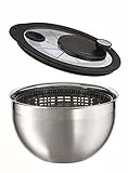 RÖSLE Centrifuga per Insalata, Centrifuga con Coperchio in Vetro e Azionamento a Manovella, Moltiplica 4:1, Acciaio Inossidabile 18/10, lucido/opaco, Ciotola Lavabile in Lavastoviglie, Diametro 24 cm
