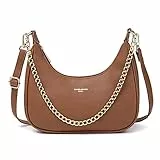 David Jones - Borsa a Spalla Donna - Borsa a Tracolla Catena Simil Pelle PU Rigida - Borsetta Sacchetto Borsello Hobo Signora Messenger Crossbody Bag Tendenza - Marrone Cognac