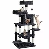 Yaheetech Albero Tiragraffi per Gatti Adulti Giocattolo in Corda Sisal Naturale Gioco 2 Palle 60 x 48,5 x 150 cm Nero