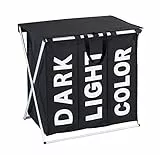 WENKO Portabiancheria Trio Top nero - cesta della biancheria Capacità: 118 l, Poliestere, 57 x 57 x 38 cm, Nero