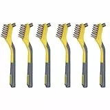 Amazon Basics - spazzole mini in acciaio con impugnatura morbida, 1 unità ,confezione da 6, Grigio/Giallo