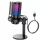 COCONISE Micrófono Gaming RGB, Microfono pastilla cardioide para PC Mac PS4 PS5, Mute Touch, Equipado con conector para auriculares, Perilla para ajustar el volumen,Filtro Anti-Pop