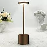Hapfish Lampada da Tavolo Senza Fili LED, 5000mAh Ricaricabile USB, Luce a Batteria Dimmerabile, 3 Modalità di Colore, per Scrivania Esterno Tavola Ristorante Comodino, Alluminio, Marrone