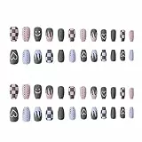 RTRTGS 48 Pezzi Unghie Finte Adesive Corte, Unghie finte smerigliate con motivo a fiamma bicolore, Acrilico Sulle Unghie Fiamma Unghie Finte con Colla Kit per Donne e Ragazze