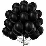 PartyWoo palloncini neri, 50 pezzi palloncini di compleanno da 10 pollici con nastro da 20 m, palloncini per feste, palloncini in lattice, palloncini ad elio per decorazioni di compleanno nere