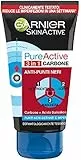 Garnier Maschera Punti Neri, Detergente e Scrub Viso Pure Active Intense 3in1 con Carbone Vegetale, 150 ml