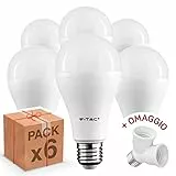 V-TAC 6 pezzi, Lampadine LED E27, 17W (1521 lumen equivalenti a 100W), Forma: Bulbo, Luce Bianco Freddo + 1 Sdoppiatore Omaggio