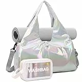 DBPBToU Borsone da Viaggio Donna con Borsa da Toilette, Borsa da Viaggio con Scomparto per Scarpe e Scomparto Umido, Borsone Palestra per Donne e Uomini (bianco)