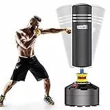 Dripex Sacco Boxe da Terra, 175cm Sacco da Boxe Autoportante MMA con Base a 12 Potenti Ventose, Riempibile Sabbia 80 kg/Acqua 60 KG per Adulti Giovani Nero (Base e Sacco Due Pacchi)