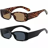 Geesui 2 Pezzi Occhiali da Sole Rettangolari Occhiali da Sole Vintage Cornice Quadrato Occhiali Occhiali Moda Stretti