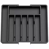 Lifewit Portaposate da Cassetto, Espandibile, Cucina, Regolabile in Resistente Plastica per Cucchiai, Forchette e Coltelli, Grande, Nero