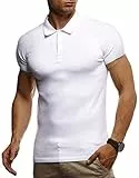 Leif Nelson LN7310 - Polo estiva da uomo, con colletto, slim fit, in maglia fine, a maniche corte bianco S