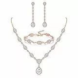 JeweBella Set di Gioielli da Sposa per Donna Collana di Cristallo a Goccia Sposa Orecchini Cristallo Bracciale Fidanzamento Nozze Sposa Damigella d'Onore Parure Gioielli Blu/Argento/Rosso/Oro Rosa