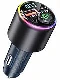 CIRYCASE Trasmettitore Bluetooth 5.3 per Auto, PD 30W & QC3.0 18W, Chiamate in Vivavoce, Pulsante Joystick, Adattatore Lettore Hi-Fi, 7 Colori Retroilluminato