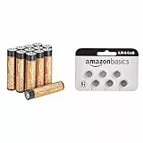 Amazon Basics Batterie Alcaline Lr44 A Bottone, Confezione Da 6 & Pile Mini Stilo Alcaline Aaa Performance, Confezione Da 12